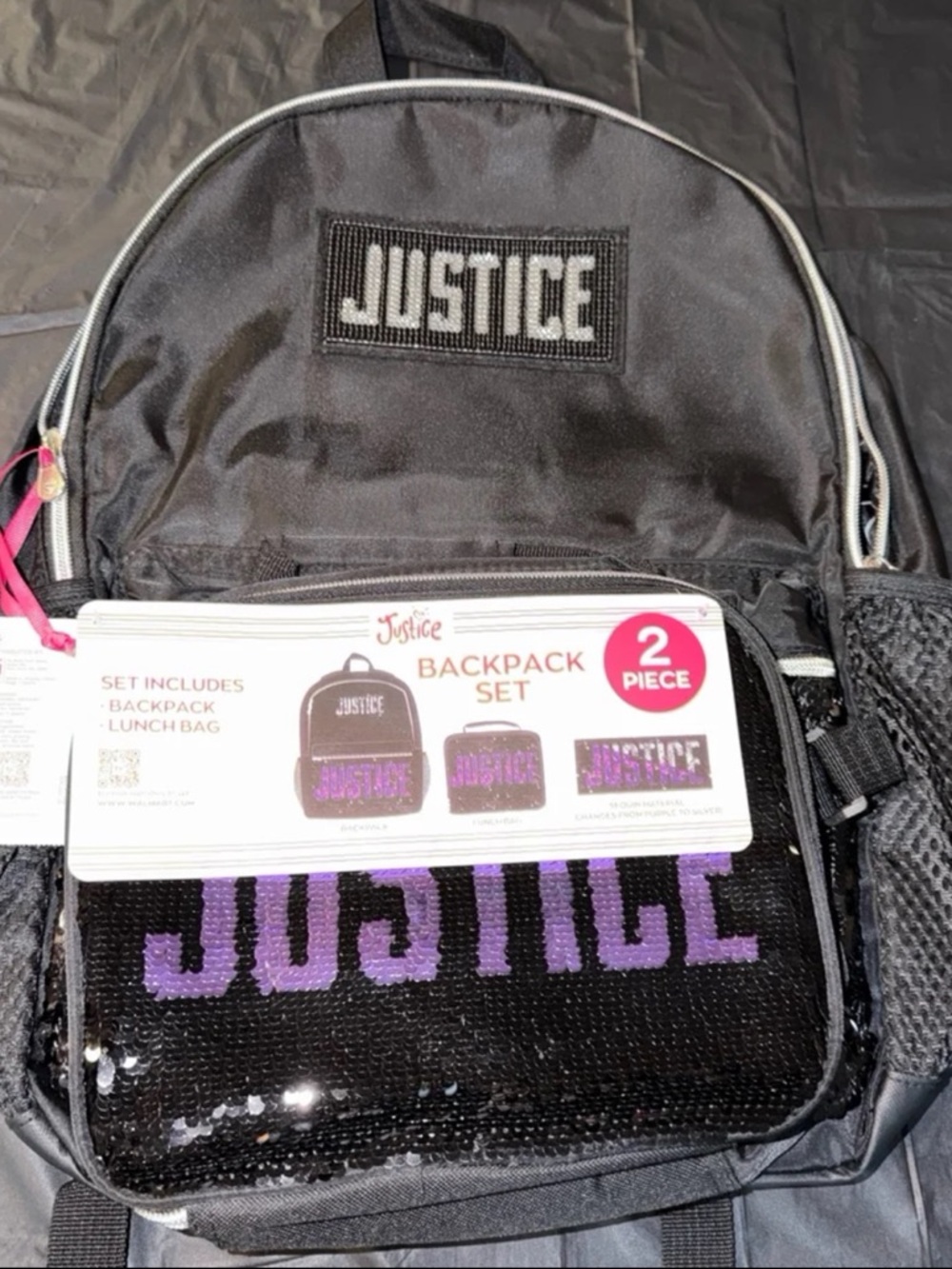 Justice Girls Black Sequin
Backpack & Lunch Bag 2 Piece
Set, School Bookbag
